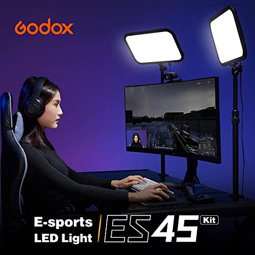 Godox ES45 Key Light, 2500 Lumens Desk Lamp Studio Lighting Lamp with Adjustable Stand, Bi-Color 2800K-6500K, App/Remote Control Wireless 2.4G, for Streaming, Video Conferencing