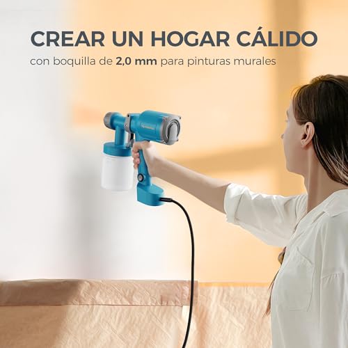 Tilswall Pistola Pintura Eléctrica Ultraligera con Cable Depósito 600ml, 2 Boquillas & 3 Patrones de Pulverizado, Fácil de Limpiar, Pistola para Pintar Paredes y Techos, Máquina Pintar Paredes