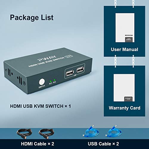 KVM Switch HDMI 2 Port Box,Hotkey Switch,UHD 4K30Hz & 3D & 1080P