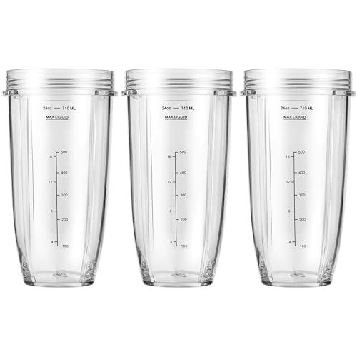 MEET JUICE 3-Pack 24oz Ninja Blender Cups, Blender Replacement Parts Compatible with Ninja Auto-iQ Series Blenders BL480 BL481 BL482 BL640 BL682 BL2012 BN801