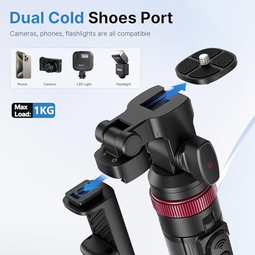 ULANZI MT-78 Extendable Phone Tripod, 72.83" Selfie Stick Phone Camera Tripod Stand with 2 in 1 Phone Clip, 360° Ball Head Camera Tripod with Cold Shoe for iPhone Sony Canon, Lightweight for Travel