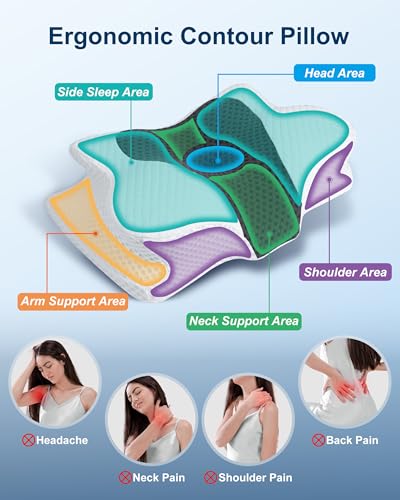 HOMCA Neck and Neck Pillow, Ergonomic Memory Foam Pillow, Side Sleeper, Back and Mouth Down Pillow, 60 x 40 x 9/10 cm