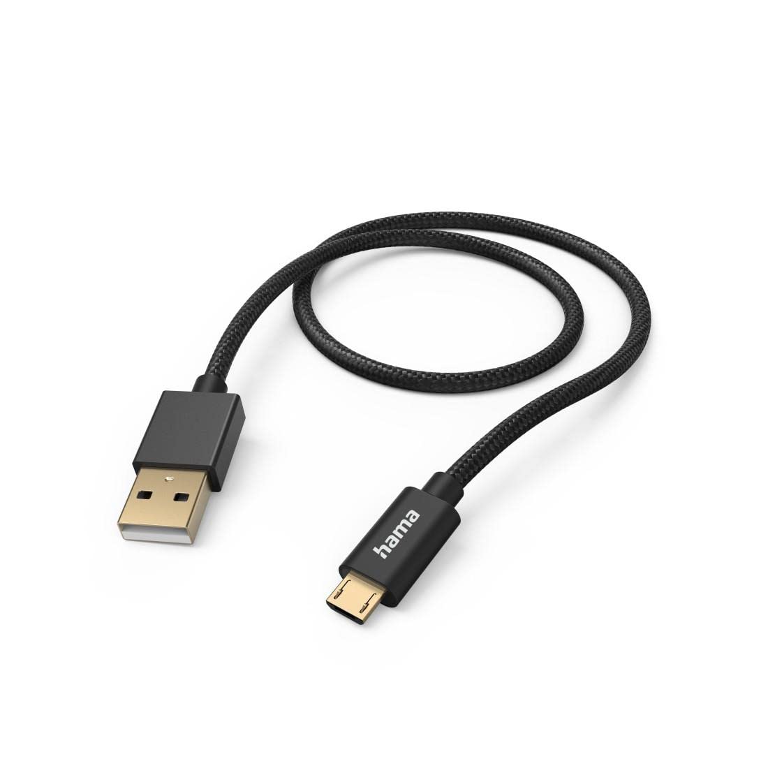 Hama Cable Flexible USB 2.0 A plug - micro USB charging plug (480 Mbit/s, nylon, 3A, gold-plated, 1.5m) black
