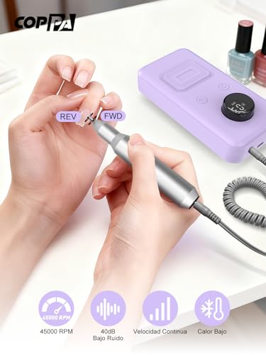 COPPA Professional Nail Lathe, NDK106 Electric Nail File with 12 Bits 31 Bands, 45000 RPM Adjustable Speed Nail Drill Kit for Polishing and Removal of Acrylic Nails, Salon & Home