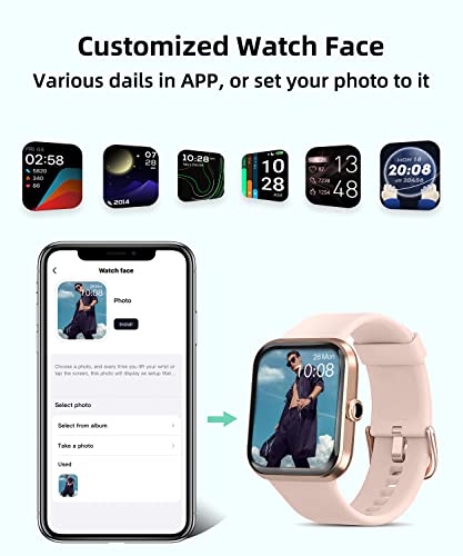 RERE ASW1 Smart Watch for Women, Alexa Built-in,1.69 inch Fitness Tracker with 14 Sport Modes, Blood Oxygen, Heart Rate, Sleep Monitor, 5ATM Waterproof, 10 Day Battery Life, Pink