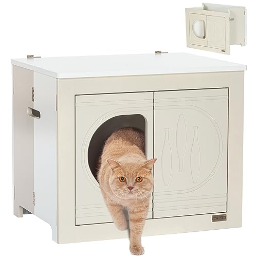 PETSFIT 収納できる猫トイレ 猫家具 トイレ収納ラック 猫トイレクローゼット 大型猫 トイレ 簡単お手入れ ニオイ軽減 ホワイト+ベージュ