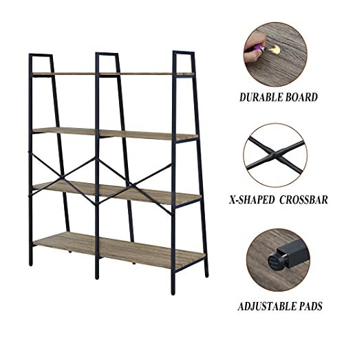 Hombazaar Ladder Shelf,4Tier Industrial Bookshelf,Double Wide Ladder