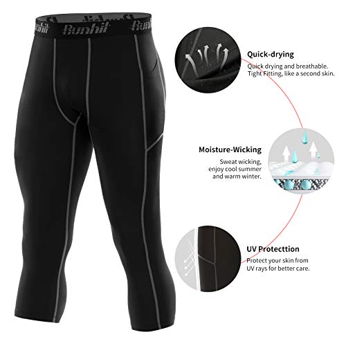 Runhit 3/4 Compression Pants Men with Pockets,Running Workout Tights