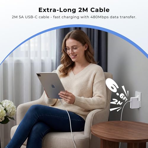 MacBook Pro Charger 140W USB‑C PD 3.1 Fast Charging Adapter for MacBook Pro 13/14/15/16 & MacBook Air 13/15 (2016–2026, M1/M2/M3/M4/M5), iPad Pro/Air/Mini, with 2m 5A USB‑C Cable – Replacement Charger