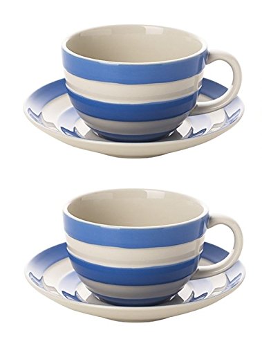 Cornishware Blue and White Stripe Set of 2 Breakfast Cups and Saucers 849124CB4