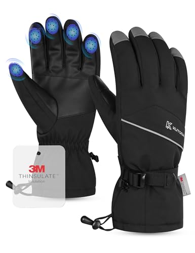 KUTOOK Winter Ski Snow Warm Waterproof Gloves Leather Women Men Cold Weather Touchscreen Hiking Motorcycle Thermal Outdoor Gloves Mittens Guantes De Invierno para Hombre Snowboarding Black Gray M at Amazon
