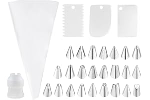 KoiLykke Icing Bag Set, 35 cm Cotton Piping Bag with 24 for Stainless Steel Nozzles, Reusable & Dishwasher Safe