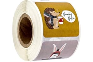SBLABELS Woodland Animals Christmas Stickers / 250 Winter Holiday Animals Labels / 1.5" x 1.5" Square Envelope Seals / 6 Adorable Festive Forest Animal Designs/Made in The USA
