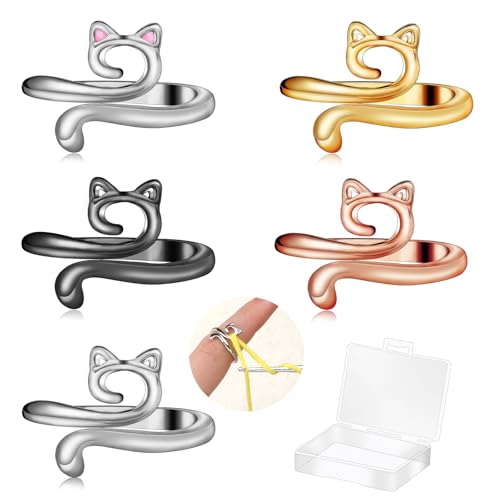 FOUSNOW 5 Pcs Crochet Ring, Adjustable Crochet Tension Rings, Yarn Ring for Finger Knitting Loop Accessories Tools, Yarn Rings for Women Mother Grandma