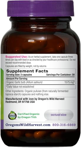 Oregon's Wild Harvest, Certified Organic Garlic Capsules, Non-GMO, 1575 MGS, 90 Count