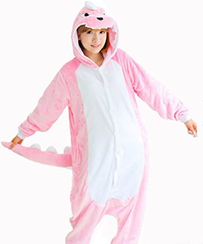 JC Flannel Pink Dinosaur Animal One Piece Pajamas Long Sleeve Cosplay Performance Clothing