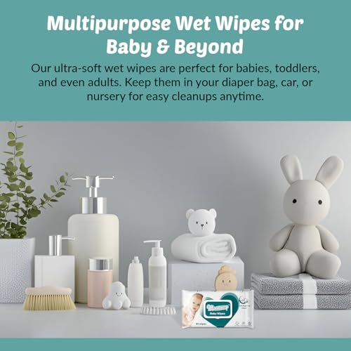 Moonwisp Baby Wipes [Upgraded XL Version] – Thicker, Premium Water-Based Wipes - Unscented, Alcohol-Free for Baby & All-Purpose Cleaning - Ultra-Soft Wet Tissue (Pack of 10-800 Count)