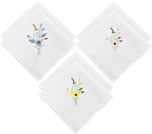 HANKYTEX Cotton Embroidery Ladies' Handkerchiefs Lace Set of 6 (set 007)