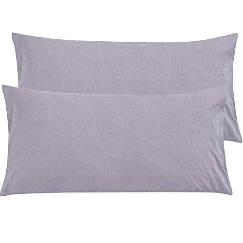 Ntbay Washed Cotton King Size Pillowcases, 2 Pack Breathable Yarn Dyed Solid Envelope Closure Pillow Cases, 20x36 Inches, Purple