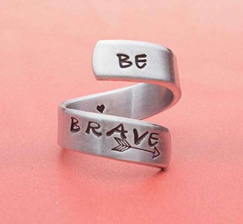 Be Brave Aluminum Hand Stamped Wrap Ring, LARGE / EXTRA LARGE Size (fits ring sizes 9 to 12), Handmade Jewelry, Cancer Survivor, Inspirational Message Jewelry