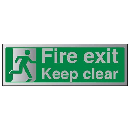 V Safety Fire Exit-Fire Exit Keep Clear Sign - 450mm x 150mm - 3mm Brushed Alu Comp