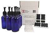 (6) 4 Ounce 4 oz Empty Cobalt Blue Glass Bottles W/black Lotion Pump Tops (6) 3ml Pipettes (6) Chalk Labels for Oils, Cleaning Products, Aromatherapy, Shampoo, Lotions, Soaps, etc.