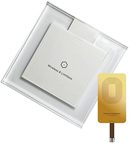 iPhone 8 X Qi Wireless Charging Pad + Gold Wireless Charging Receiver for iPhone 7 / 7S / 7S+ / 6 / 6S / 6S+ / 5 / 5S / 5C (White)