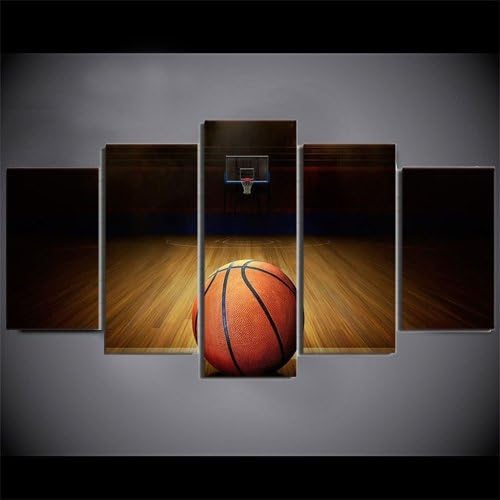 Canvas Art HD Printed Basketball Course Painting Wall Pictures For Gym Decor Modular Painting Home Decor 5 Piece (Framed)
