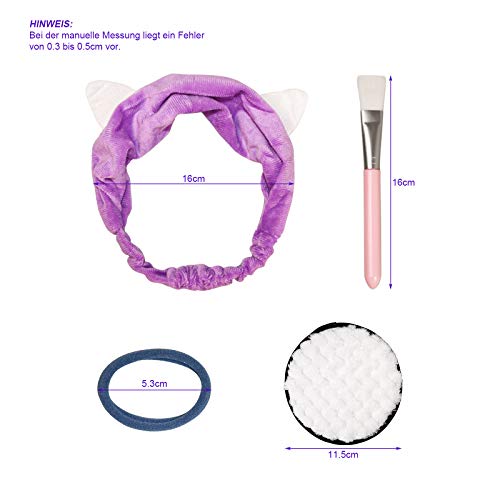 Haarband 6 Stück Stirnband Kosmetik Haarbänder mit Ohr für Frauen und Mädchen, Plüsch Stirnbänder Haarschmuck mit Maskenpinsel Gesichtschwamm und Haargummis für Gesicht Waschen und Make-up (Kätzchen)