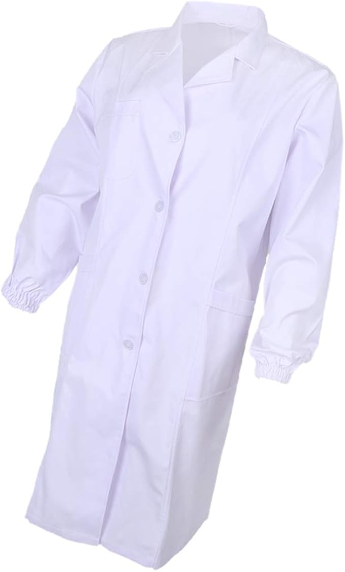 Unisex White Lab Coat Doctor Coat Long Sleeves Jacket Laboratory