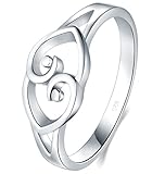 925 Sterling Silver Ring, Boruo Two Hearts Linked High Polish Tarnish Resistant Comfort Fit Ring Size 4-12