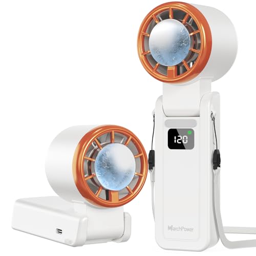 Marchpower Mini Ventilateur Portable à Main Avec 120 Vitesses Fonction de Refroidissement 3600mAh Rechargeable Silencieux Puissant Petit Ventilateur de Poche USB Pliable -Blanc