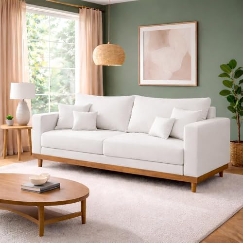 Sofá Living 3 Lugares Linho Reforçado + Almofadas Recepção Sala - Balaqui Decor Cor:bege