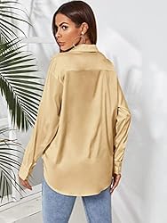 MakeMeChic Women's Satin Silk Long Sleeve Blouse