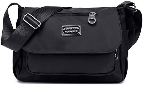 Women's Small Messenger Style Crossbody Bag / Purse, for Office, Travel, School, and More | Water Resistant Black Nylon Exterior, Zippered Pockets &amp; Snapping Flap | Adjustable Strap | By Soyater