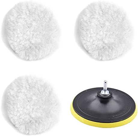 MEAOR Polishing Buffer Pads Wheel Polishing Lambswool Bonnet Pad and Woolen Polishing Waxing Buffing Pads Kits with M10 Drill Adapter for Polishing Artificial Stone Furniture Cars etc (6 Inch)