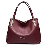 BOSTANTEN Women's Cow Leather Designer Handbags Purses Tote Shoulder Bags Wine Red