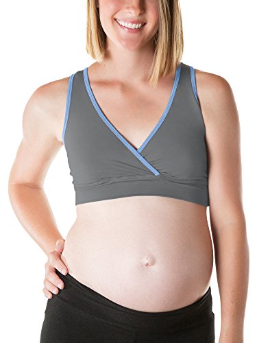 Kindred Bravely French Terry Racerback Nursing Sleep Bra For Maternity/Breastfeeding (X-Large-Busty, Grey With Blue Trim)