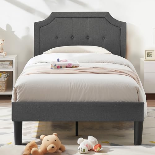 VECELO Twin Upholstered Platform Bed Frame with Adjustable Button Stitched Pane…