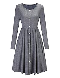 II ININ Vestido de manga larga casual con botones hacia abajo, con bolsillos