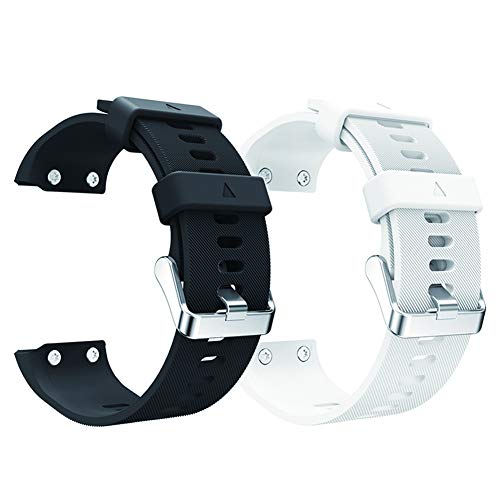 aczer-Y Garmin Forerunner 35 Accessories Watchbands,10 Color Replacement Watch Band with Stainless Buckle and Rubber Strap for Garmin Forerunner 35 Wrist Band, black+white