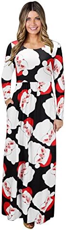 Kaitobe Womens Bohemian Long Sleeve Maxi Dress Santa Christmas Print High Waist Cocktail Party Prom Long Evening Dress