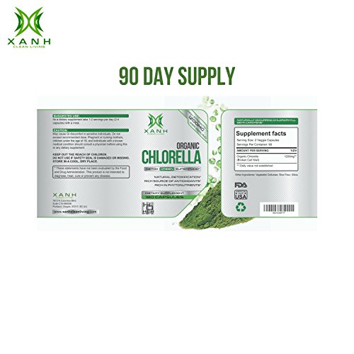 Xanh Organic Chlorella Tablets with Growth Factor 1200mg Green