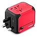 International Travel Adapter Charger - Worldwide AC Socket - 2.4A Dual USB Charging Ports for US, UK, EU, AU - Safety Fuse (RED)