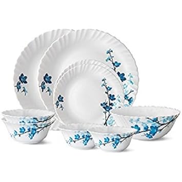 Larah By Borosil Mimosa Glass Dinner Set, 9-Pieces, White