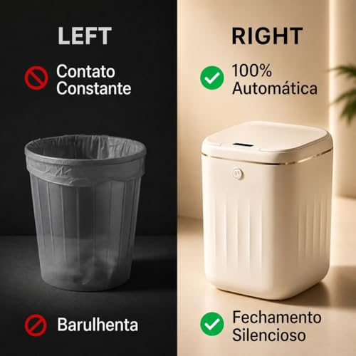 Lixeira Inteligente 20L Premium com Sensor Infravermelho de Movimento, Abertura Automática Sem Toque, Botão Touch e Sensor de Vibração, Tampa Silenciosa para Banheiro, Cozinha e Escritório
