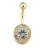 Gold Plated Belly Ring Crystal Gem Clear Rhinestone 14g