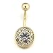Gold Plated Belly Ring Crystal Gem Clear Rhinestone 14g