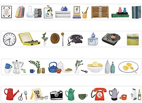 Life Style Ins Furniture Clock Daily Life Cup Camera Table Washi Tape Set- 4 Rolls - Decorative DIY Japanese Masking Scrapbook Notebook Sticky Planner (Width:1.5cm)