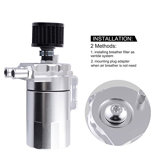 ESPEEDER Universal Aluminum Oil Catch Can Polish Baffled Reservoir Tank Silver with Breather Filter 300ml